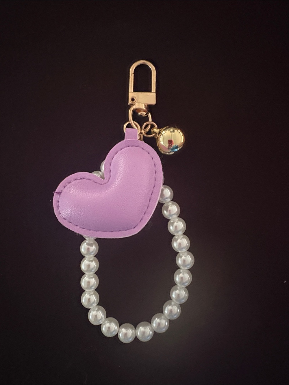 Lilac Heart Pearl Wristlet Zipper Pull Keychain with Gold Accent